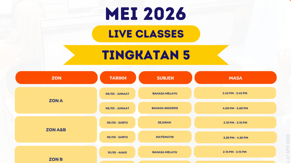 JADUAL GUIDANCE TUITION TG 5 MEI 2026