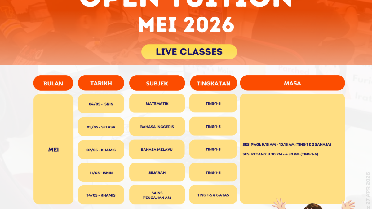 JADUAL OPEN TUITION MEI 2026